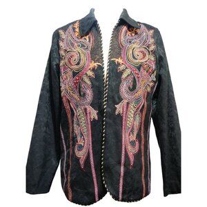 Coldwater Creek M Womens Black Jacquard Embroidered Paisley Jacket Vintage Art